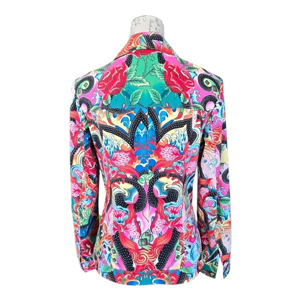 Escada Pink White Multicolor Floral Ocean Wave Vintage Button Up Blazer S - Picture 5 of 9
